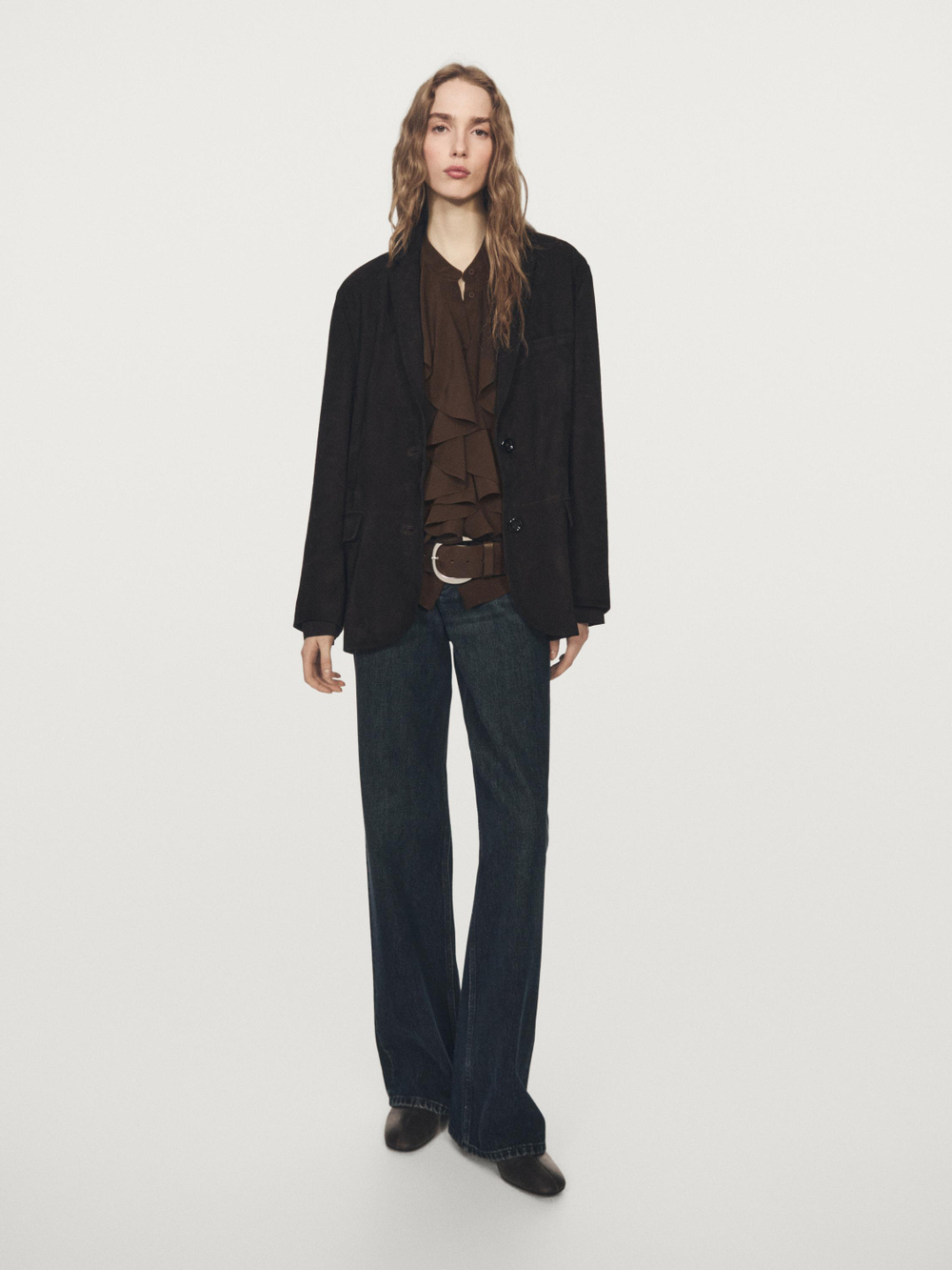 Massimo Dutti Струящаяся блузка с оборками, коричневый