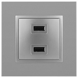 14-4110-03 ЭРА Устройство зарядное USB, 230В/5В-2100мА, IP20, Эра Elegance, алюминий