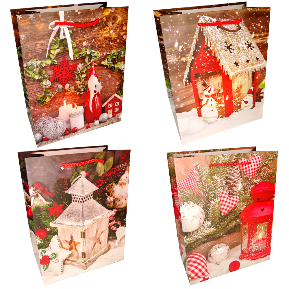 Пакет подар. бум. новогодн. 31*42*12 см 210 гр/м2 "Фонарики" микс дизайнов