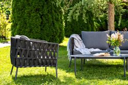 "Диего" лаунж-зона 4-местная плетеная из роупа (веревки), каркас алюминиевый темно-серый, роуп темно-серый