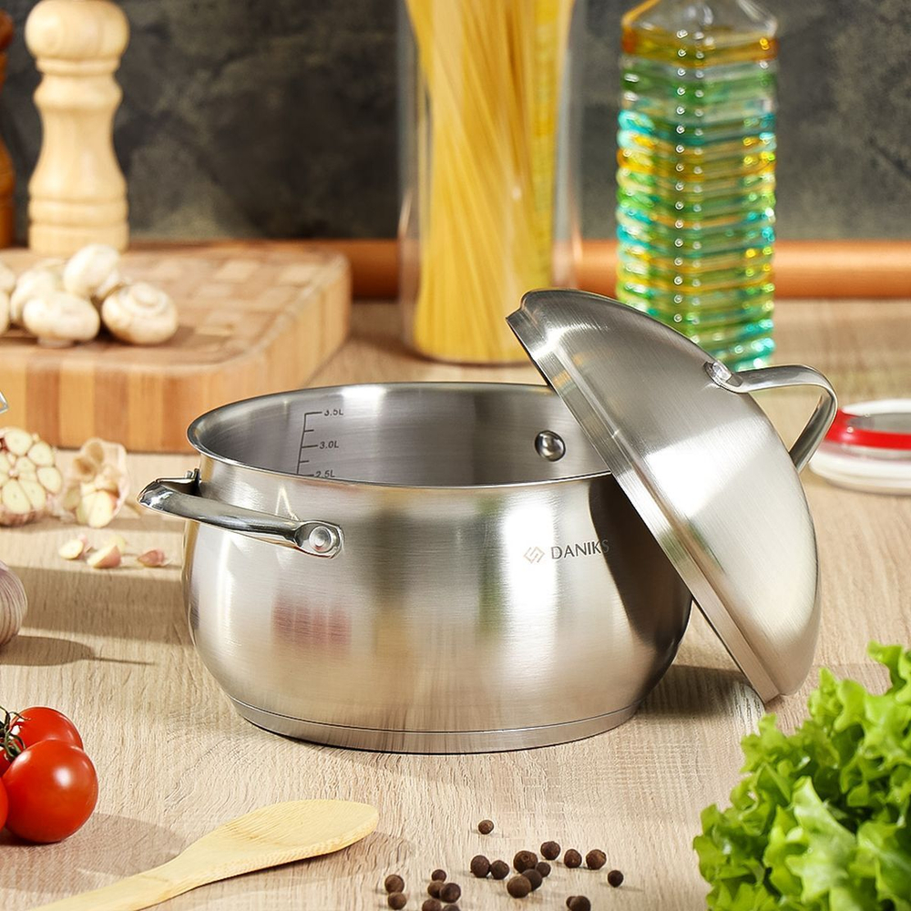 Кастрюля нерж, 3.9 л, с крыш, Daniks, Мальта, GS-01345KS-20CA, индукц