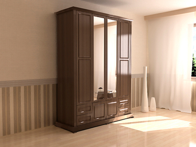 Шкаф Кардинал 4-х створчатый с зеркалом и нижней антресолью