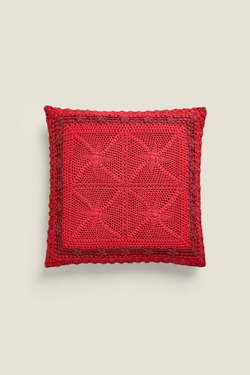 ZARA HOME ВЯЗАНЫЙ ЧЕХОЛ ДЛЯ ДЕКОРАТИВНОЙ ПОДУШКИ, КРАСНЫЙ