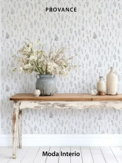 Обои виниловые на флизелиновой основе Provance (Moda Interio), прованс веточки серые, для спальни, метровые