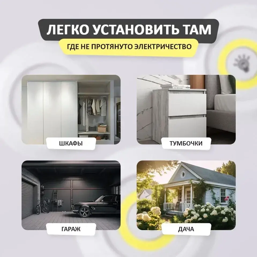 Потолочный светодиодный светильник 3шт с пультом / для шкафа / Беспроводной ночник фонарик настенный с дистанционным управлением и регулируемой яркостью на батарейках / Лампа для гардероба