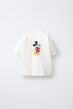 ZARA ФУТБОЛКА С ВЫШИВКОЙ КРЕСТИКОМ «МИККИ МАУС» © DISNEY, ЖЕЛТОВАТО-БЕЛЫЙ