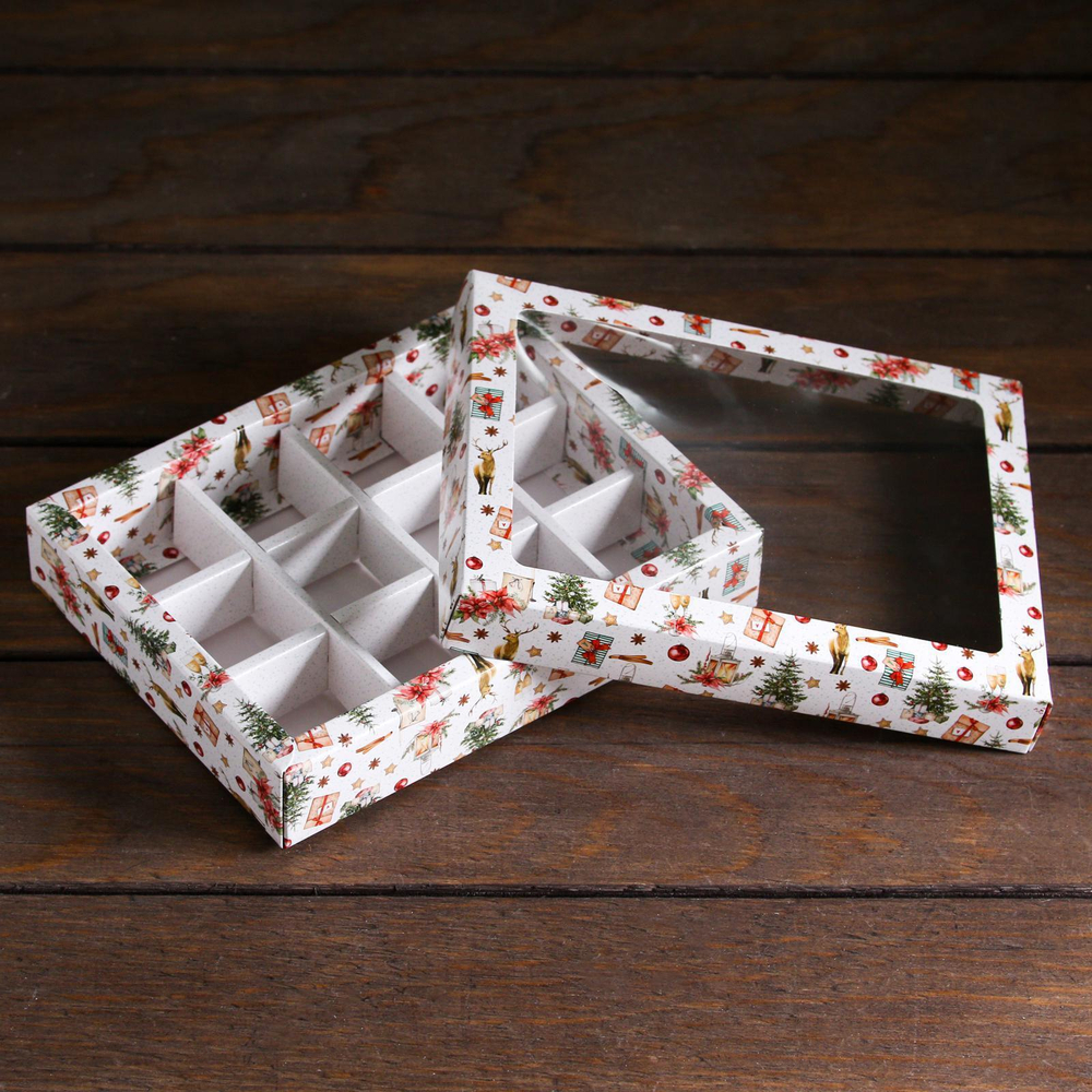 Коробка на 12 конфет Рождественский вечер 19*15*3,6 см