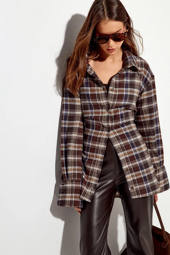 Рубашка из фланели со шнуровкой цвета горький шоколад