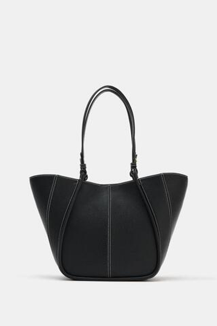 ZARA НЕБОЛЬШАЯ СУМКА-ШОПЕР С ДЕКОРАТИВНОЙ СТРОЧКОЙ, ЧЕРНЫЙ