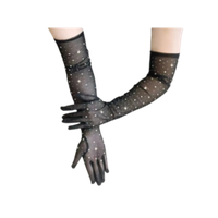 Перчатки до локтя - сетка со стразами