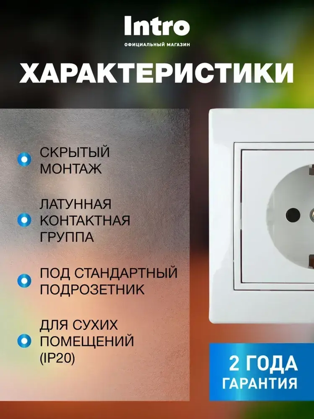 Розетка Intro Plano 1-202-01 с заземлением 2P+E Schuko 16А-250В IP20 скрытой установки белая