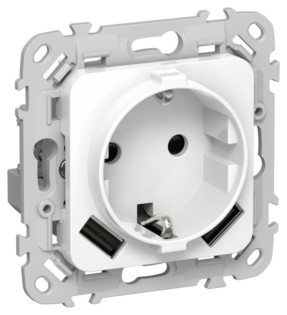 FLITE Розетка 1-местная с заземлением с защитными шторками 16А с USB A+A 3,1А РСЮша11-0-ФлБ белый IEK