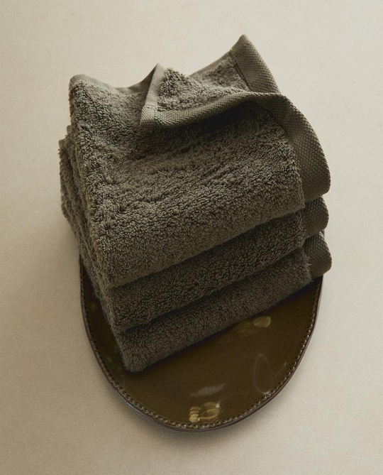 ZARA HOME ПОЛОТЕНЦЕ ИЗ ХЛОПКА ВЫСШЕГО КАЧЕСТВА (НАБОР ИЗ 3 ШТ), ХАКИ