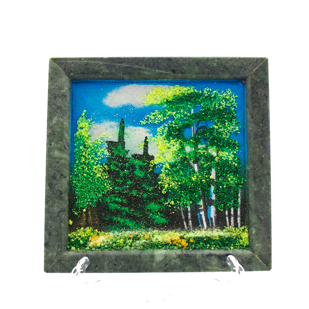 Панно-картина "Зимушка" змеевик. самоцветы