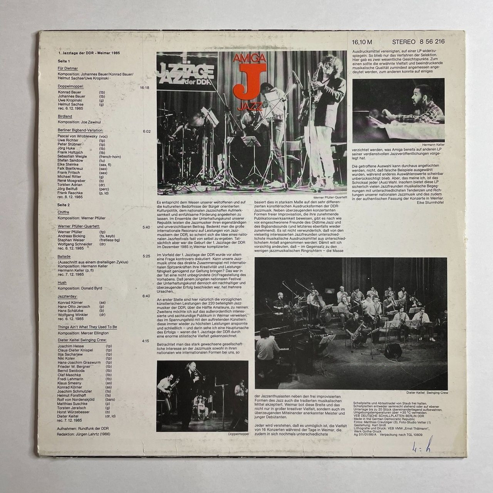 Винтажная виниловая пластинка LP Сборник 1. Jazztage Der DDR Weimar 1985 (ГДР 1986)