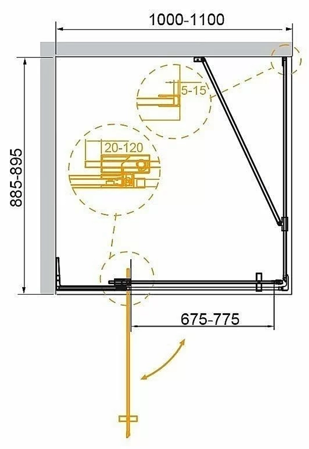 Душевой уголок Cezares Slider 89х105 SLIDER-AH-1-90-100/110-GRIGIO-NERO стекло серое тонированное/профиль черный матовый