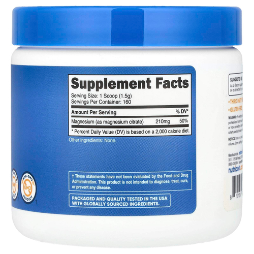 Nutricost, Цитрат магния, без добавок, 250 г (8,9 унции)