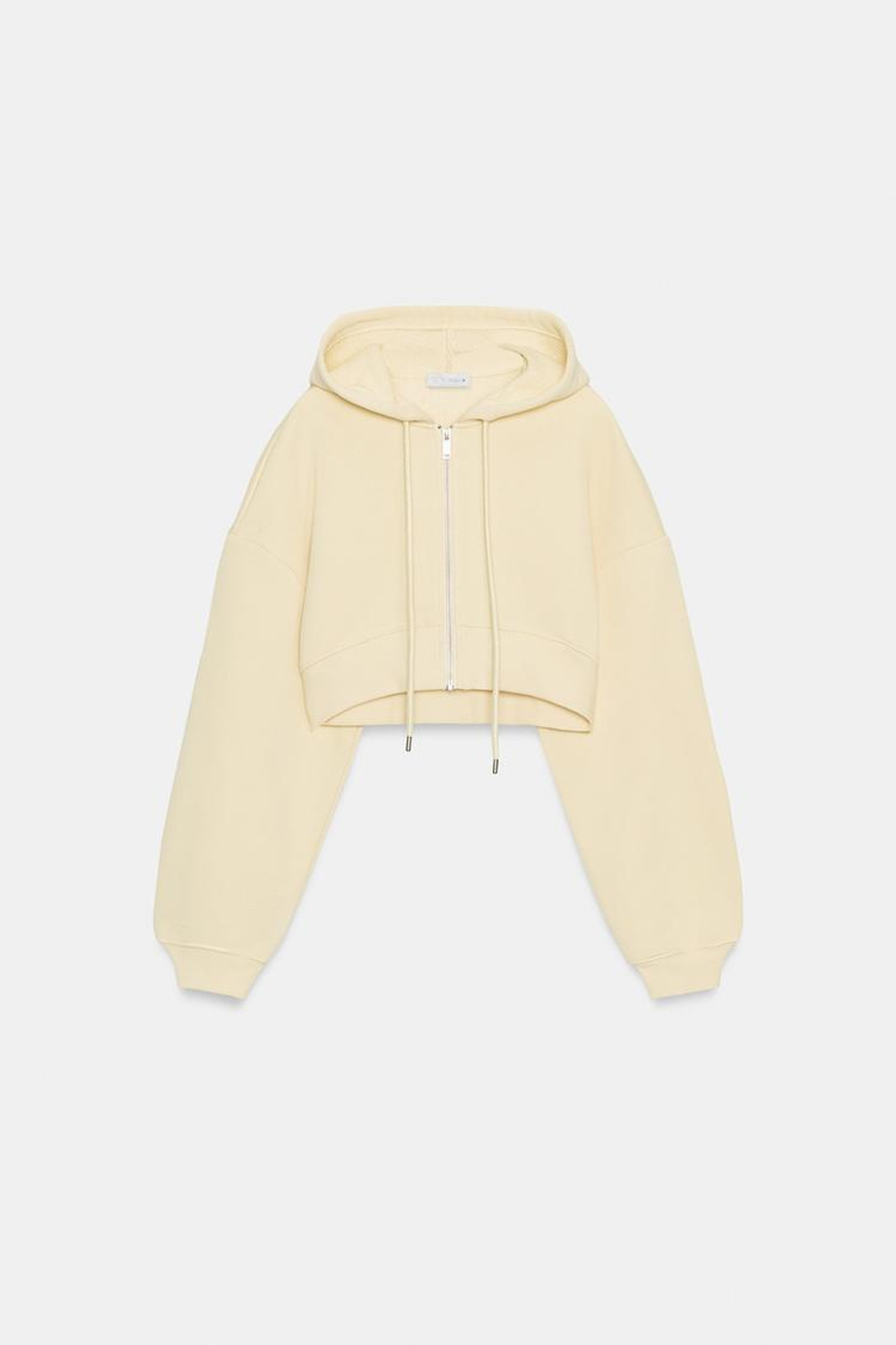 ZARA УКОРОЧЕННАЯ ТОЛСТОВКА С КАПЮШОНОМ, ПАСТЕЛЬНО-ЖЕЛТЫЙ