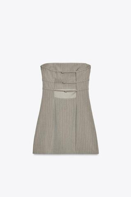 ZARA ПЛАТЬЕ БЕЗ БРЕТЕЛЕЙ В ПОЛОСКУ, ТЕМНО-СЕРЫЙ