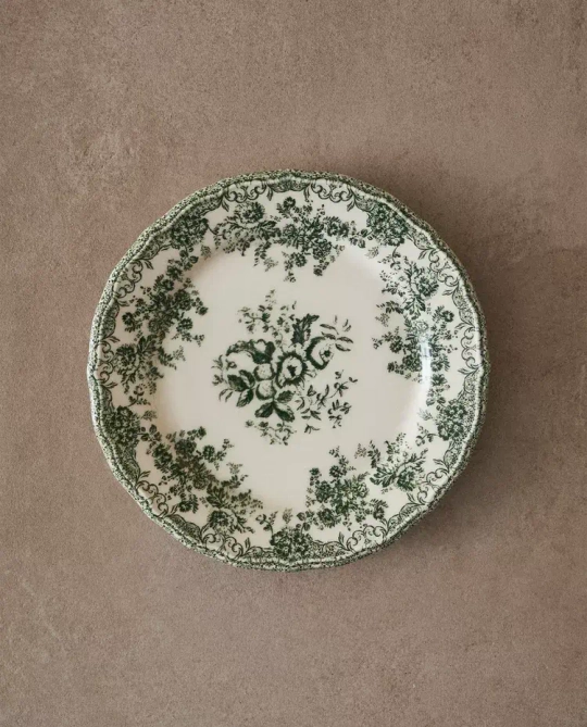 ZARA HOME ДЕСЕРТНАЯ ТАРЕЛКА ИЗ ФАЯНСА С ЦВЕТОЧНЫМ УЗОРОМ, ОЛИВКОВЫЙ