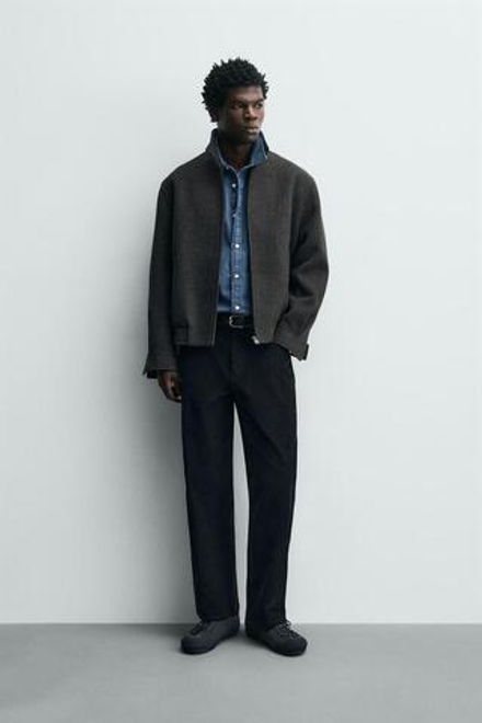 ZARA БРЮКИ STRAIGHT FIT ИЗ ВЕЛЬВЕТА, СЕРО-СИНИЙ