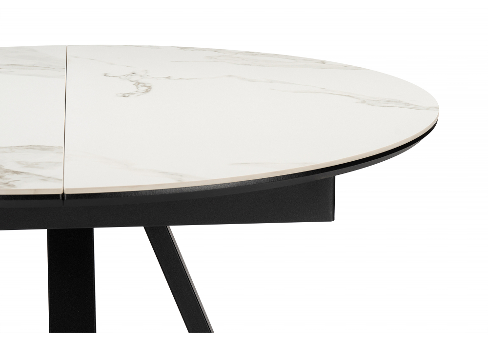 Керамический стол Woodville Нельсон 100(140)х100х76 alpine white, черный, ножки черные