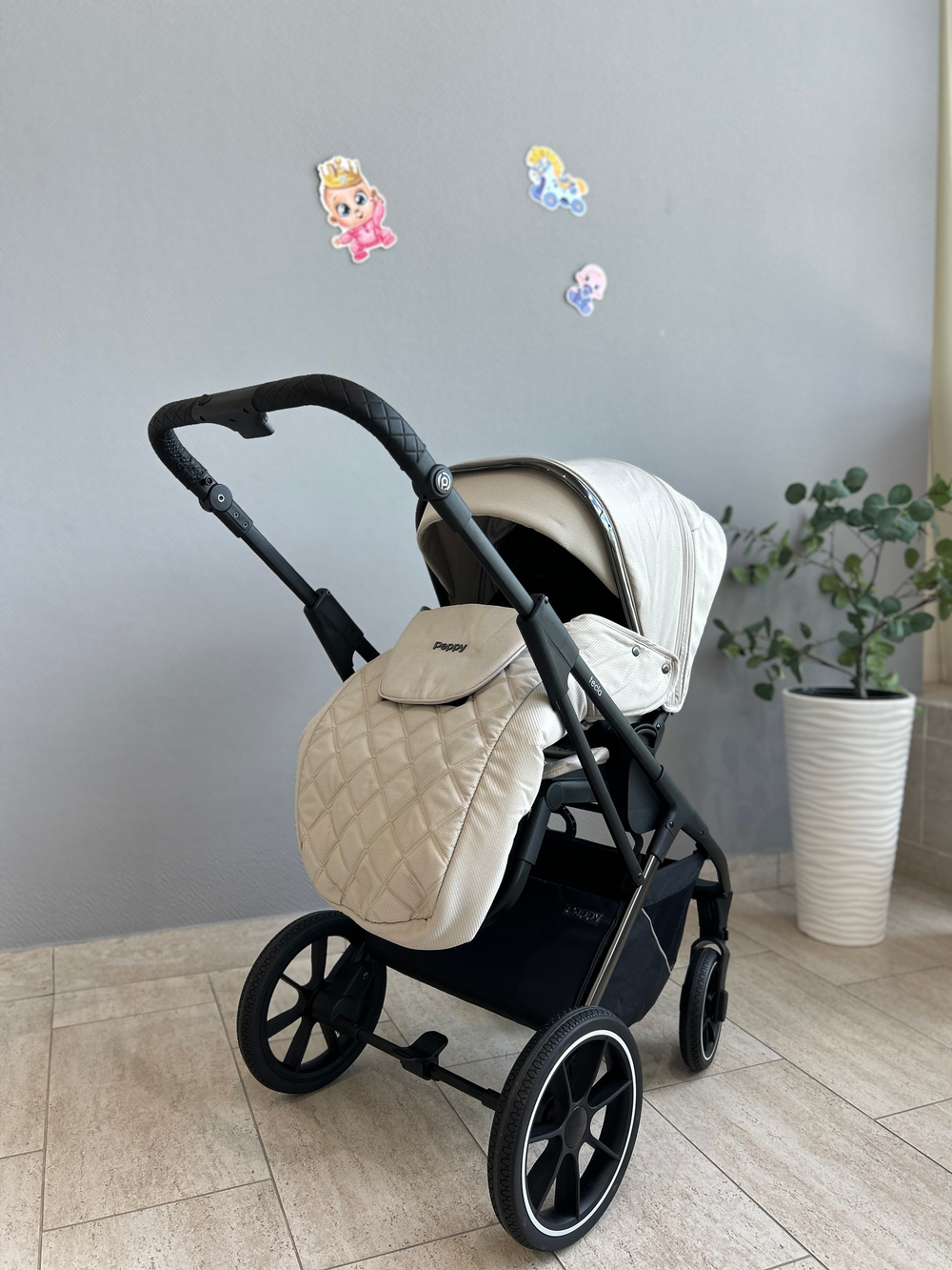 Коляска детская Peppy Tecla 2 в 1 Stone Chrome Edition (Бежевый)