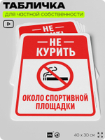Табличка для частной территории "Не курить около спортивной площадки", на дом, для участка, организаций и частных территорий, предупреждающая, 40х30 см, Silver Plane x Айдентика Технолоджи