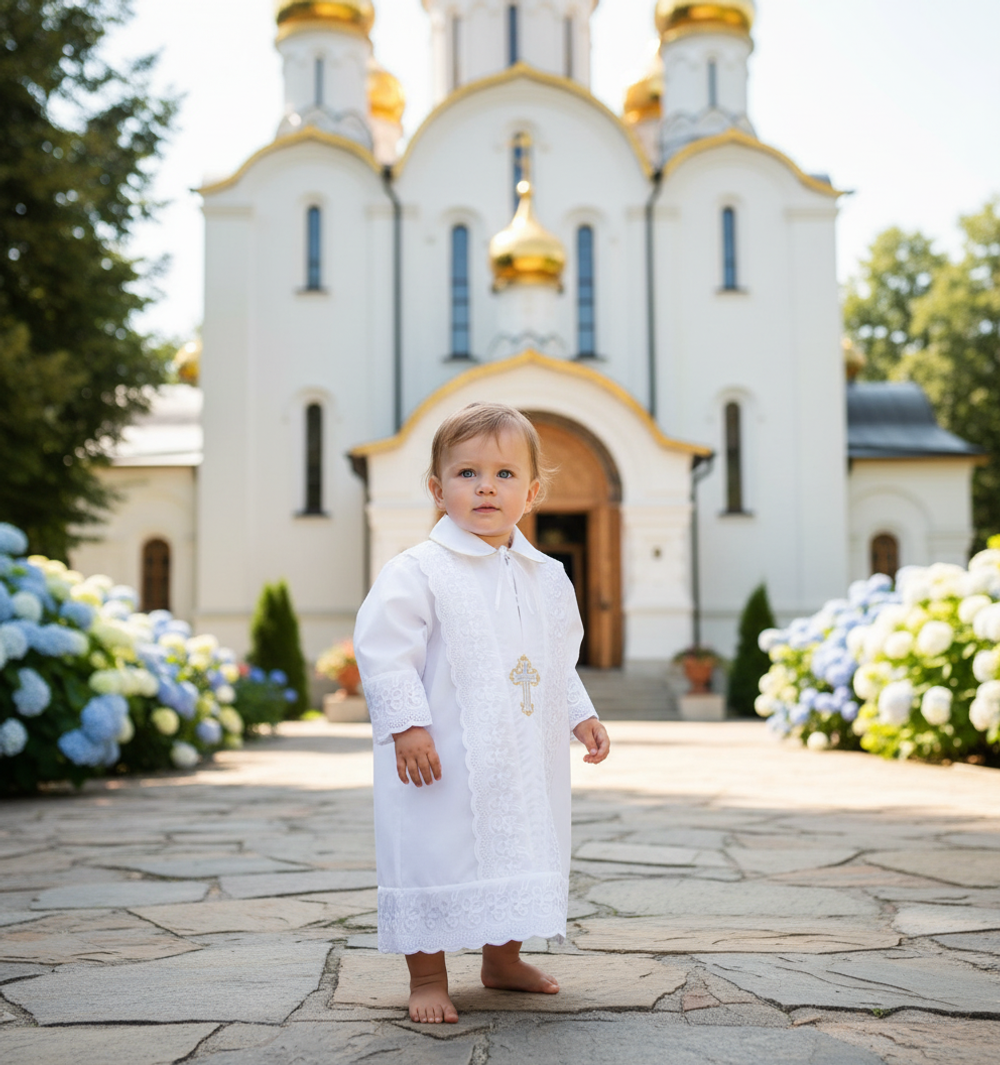 Крестильная Рубашка с Золото-Серебряным Крестом!