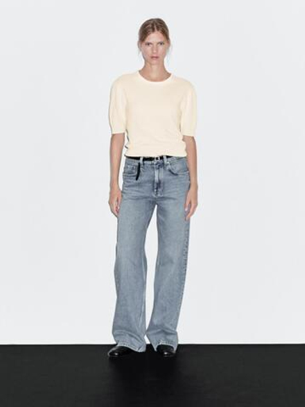 Massimo Dutti Свитер с короткими рукавами из смесовой шерсти, ванильный