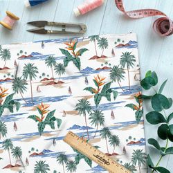 Ткань кулирная гладь маленькие тонкие пальмы и острова