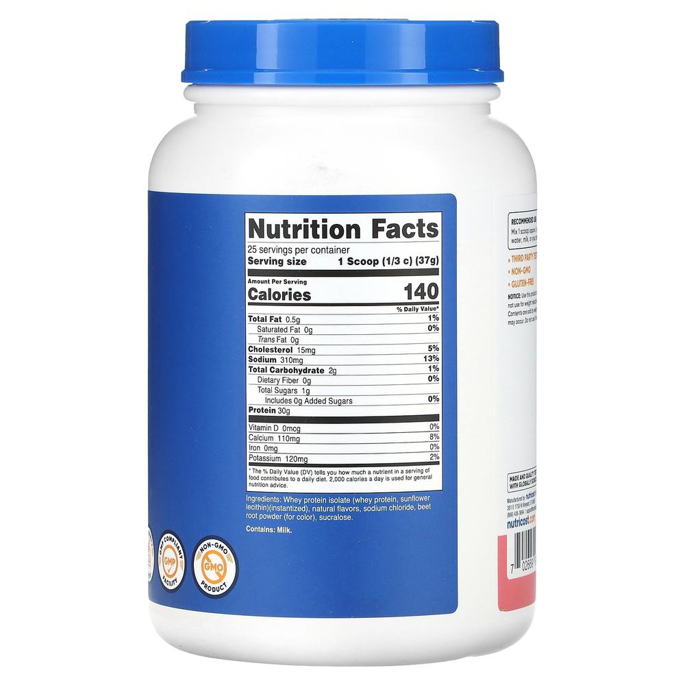 Nutricost, изолят сывороточного протеина, со вкусом клубничного молочного коктейля, 907 г (2 фунта)