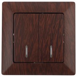 Выключатель Intro Solo 4-105-10 двухклавишный с подсветкой, 10А-250В, IP20, СУ, венге | Intro Solo