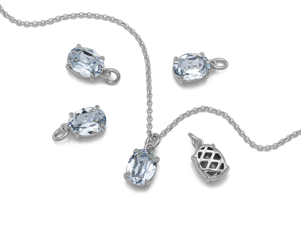 Подвеска Овальная с голубым кристаллом, 10мм