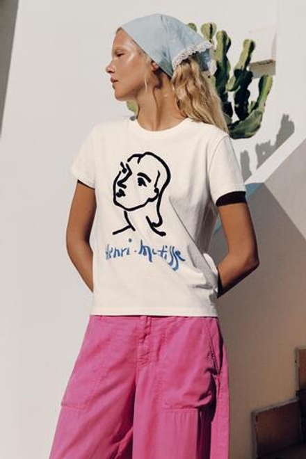 ZARA ФУТБОЛКА HENRI MATISSE, БЕЛЫЙ