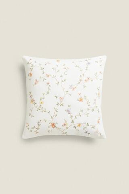 ZARA HOME ХЛОПКОВЫЙ ЧЕХОЛ ДЛЯ ДЕКОРАТИВНОЙ ПОДУШКИ С ПРИНТОМ, ЭКРЮ