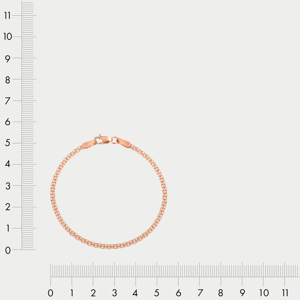 Браслет полновесный цепной из розового золота 585 пробы с плетением "Бисмарк" без вставок (арт. НБ 12-040-35)