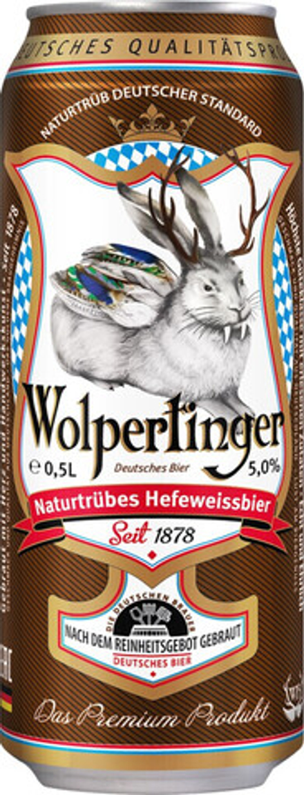 Пиво Вольпертингер Пшеничное / Wolpertinger Naturtrubes Hefeweissbier 0.5 - банка