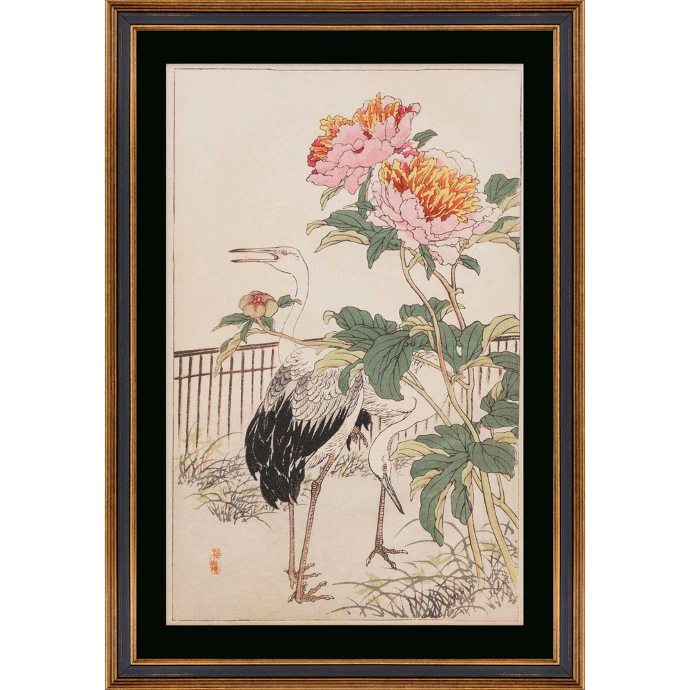 Постер 55х80 G&C Bairei Crane Peony rs3757ppbl-3752blg-4