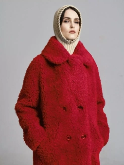 Шуба из овечьей шерсти, красная, SilverFox