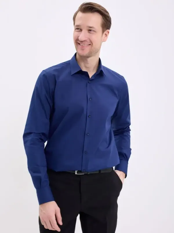 Рубашка на высокий рост LONG SLIM FIT с длинным рукавом, темно-синяя