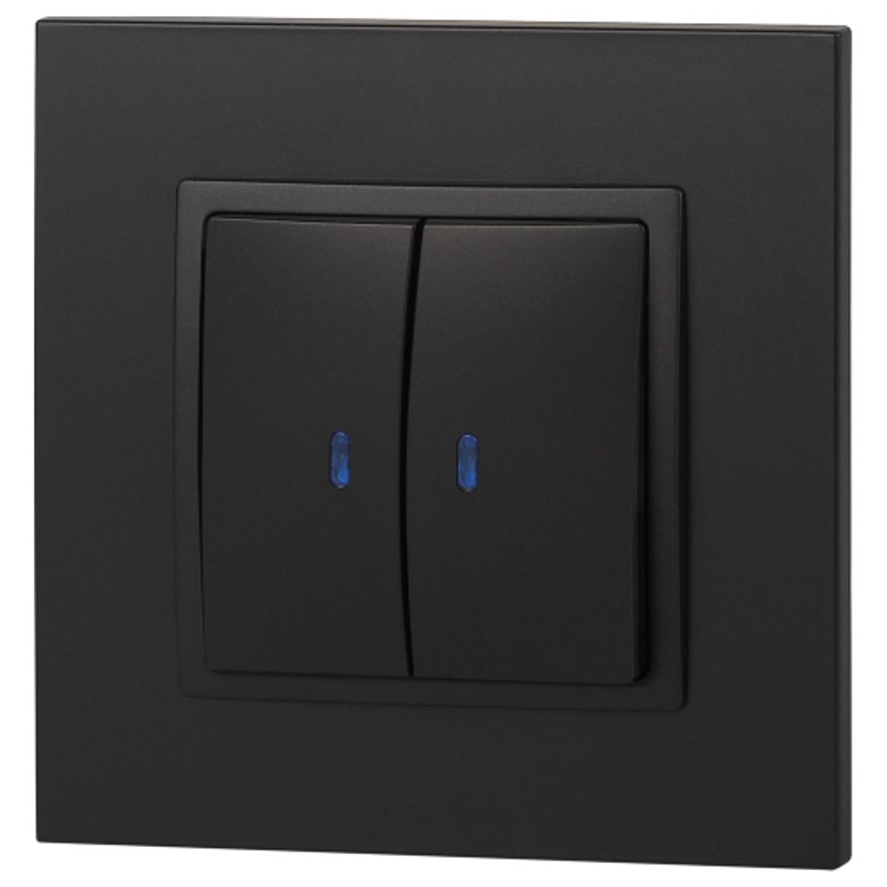 14-1105-05 ЭРА Выключатель двойной с подсветкой, 10АХ-250В, IP20, Эра Elegance, антрацит