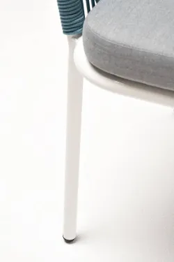 "Марсель" стул плетеный из роупа, каркас алюминий светло-серый (RAL7035) муар, роуп бирюзовый круглый, ткань светло-серая