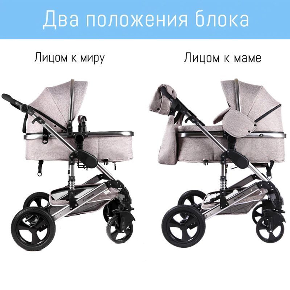 Коляска для новорожденных трансформер, 2в1 Luxmom 555 Серый Лен