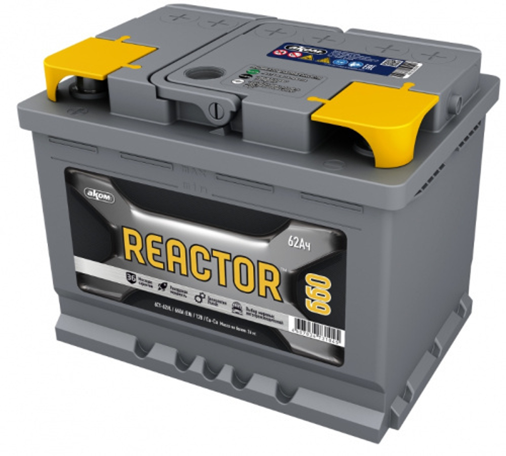 Аккумулятор 6СТ-62 А.ч., о.п., R+, REACTOR