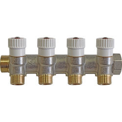 Коллектор распределительный  3/4", 4 отвода 1/2" плоское уплотнение