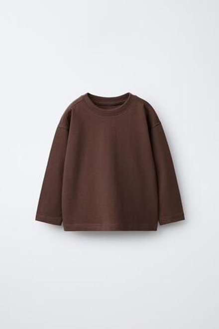 ZARA ОДНОТОННАЯ ФУТБОЛКА MEDIUM WEIGHT, СВЕТЛО-КОРИЧНЕВЫЙ