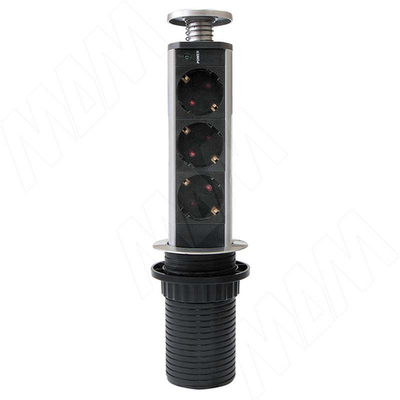 Блок выдвижной вертикальный с 3 розетками, D=60мм, серебро 15320