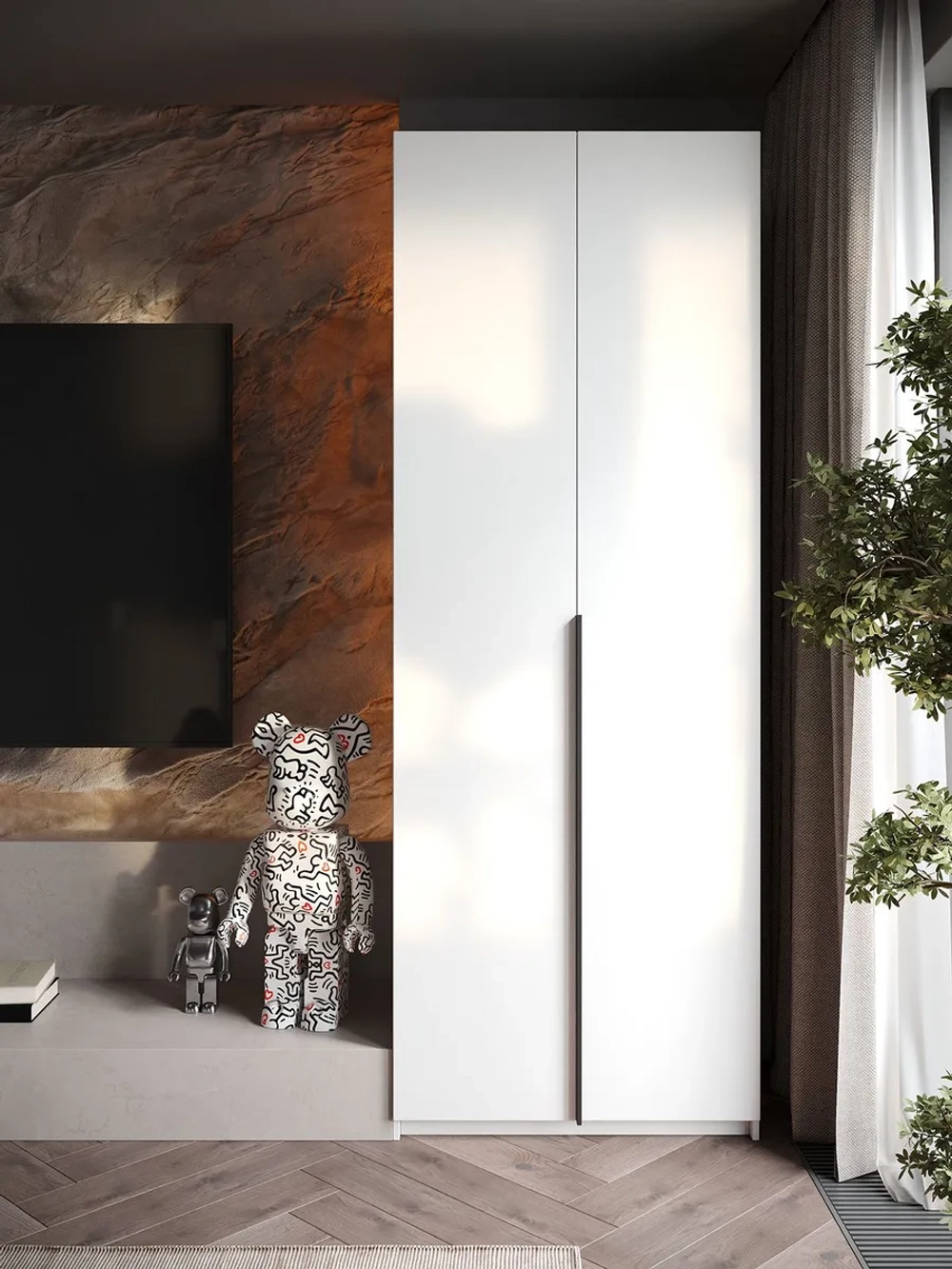 Шкаф Распашной Белый 81х220x52,5 SOHO с полками и ручкой