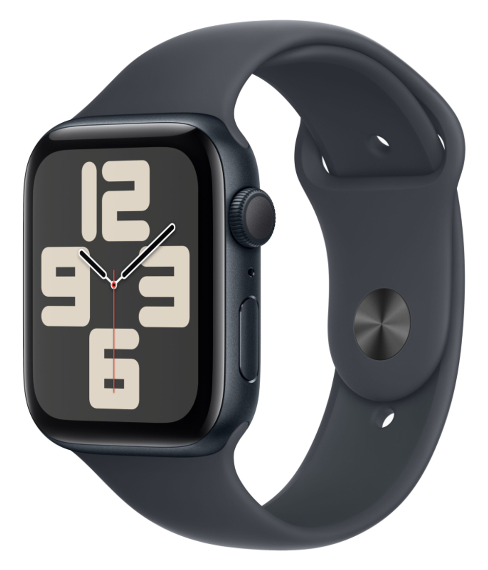 Часы Apple Watch SE, 44 мм, алюминий цвета «тёмная ночь», ремешок Sport Band цвета «тёмная ночь» (2024)